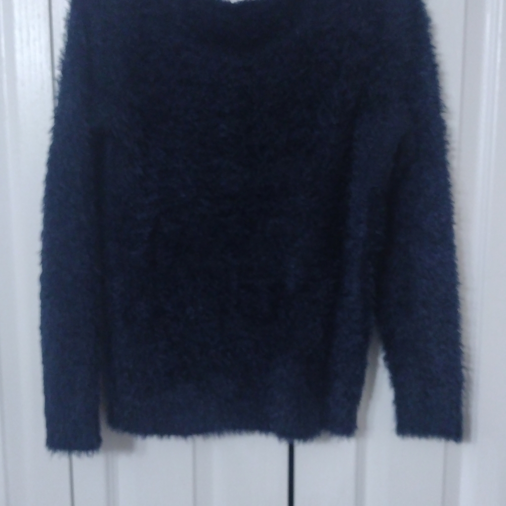H&M Fuzzy Dark Blue Crew Neck Sweater